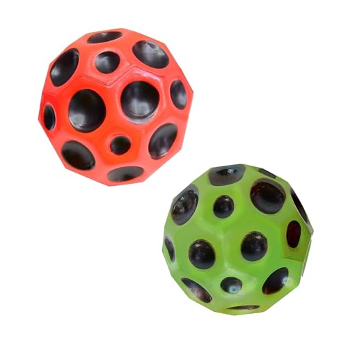 WISHKEY Crazy Bounce Moon Ball for Kids, Soft Rubber High Bouncing, Moon Textured, Anti-Stress Bouncing for Adults, Sports Training Ball', Children's Sensory Ball'S, Assorted (Pack of2) - Image 1