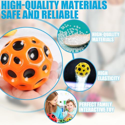 WISHKEY Crazy Bounce Moon Ball for Kids, Soft Rubber High Bouncing, Moon Textured, Anti-Stress Bouncing for Adults, Sports Training Ball', Children's Sensory Ball'S, Assorted (Pack of2) - Image 5