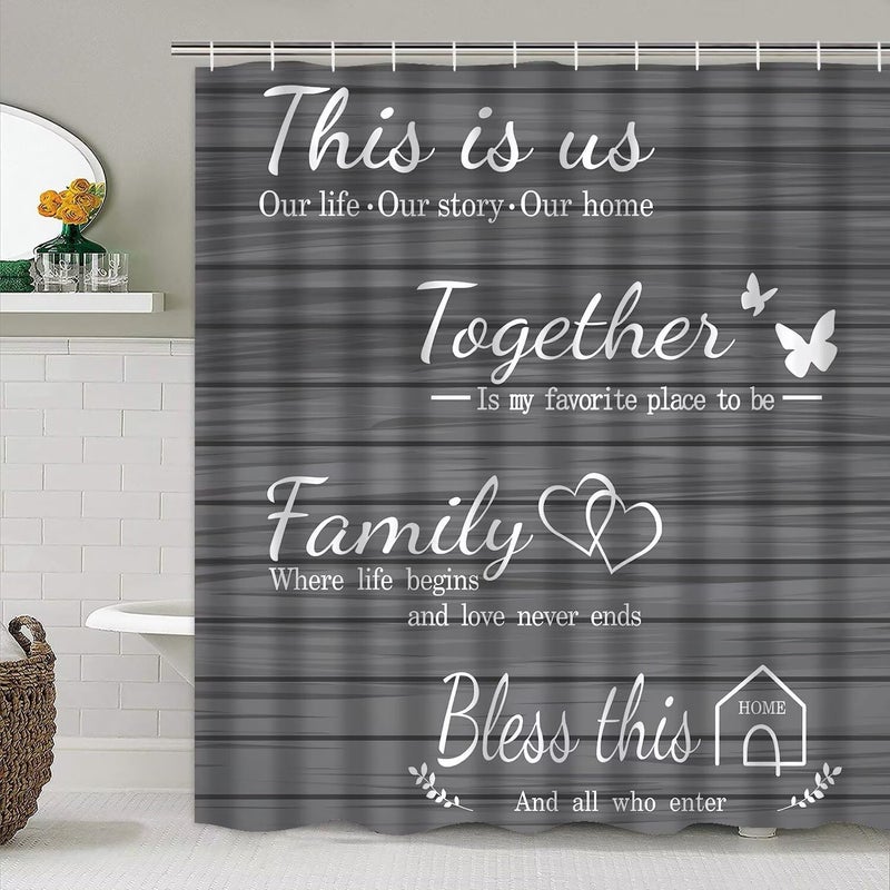 AZHM Family Shower Curtain Set Gray Home Bathroom Set with Shower Curtain and Rugs and Accessories Bathroom Decor Curtain with 12 Hooks - Image 5