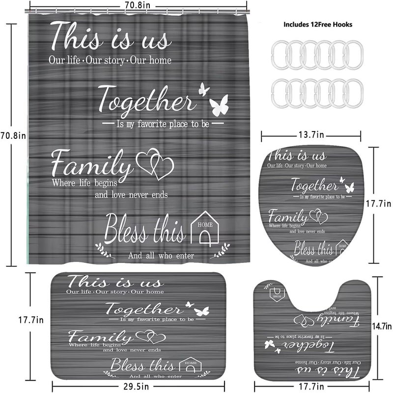 AZHM Family Shower Curtain Set Gray Home Bathroom Set with Shower Curtain and Rugs and Accessories Bathroom Decor Curtain with 12 Hooks - Image 4