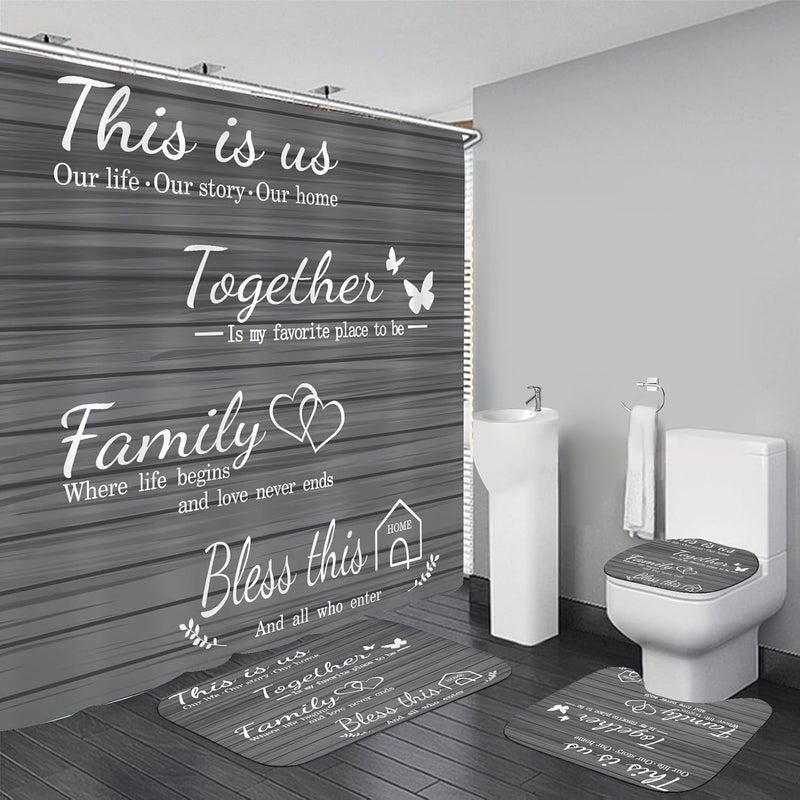AZHM Family Shower Curtain Set Gray Home Bathroom Set with Shower Curtain and Rugs and Accessories Bathroom Decor Curtain with 12 Hooks - Image 1