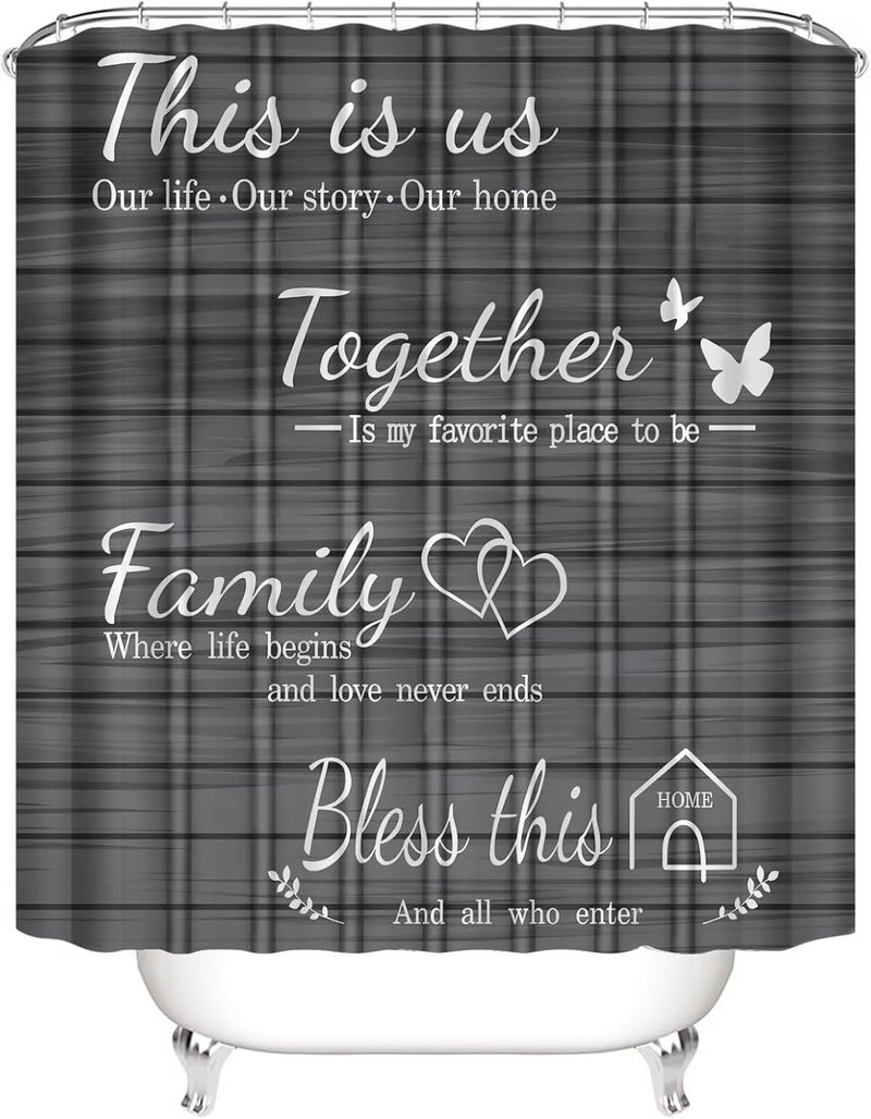 AZHM Family Shower Curtain Set Gray Home Bathroom Set with Shower Curtain and Rugs and Accessories Bathroom Decor Curtain with 12 Hooks - Image 2