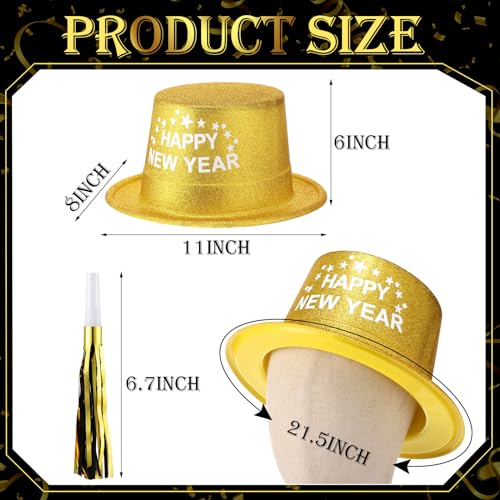 Poen 48 Pcs New Years 2026 Eve Party Supplies Included 24 Plastic Glitter Hats 24 Metallic Fringed Noise Makers for Happy New Year Decorations - Image 5