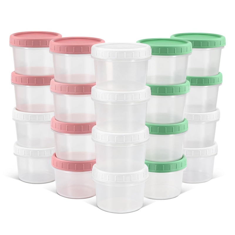 DEMORA 4 oz Small Plastic Containers with Twist on Lids [20 Sets], Stackable Little Food Storage Containers for Snack Lunch Meal Prep Salad Dressings, Freezer/Microwave/Dishwasher Safe, BPA Free - Image 1