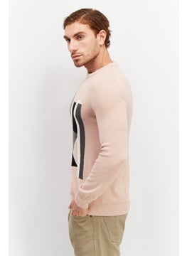 Men Crew Neck Crochet Sweater, Dirty Pink