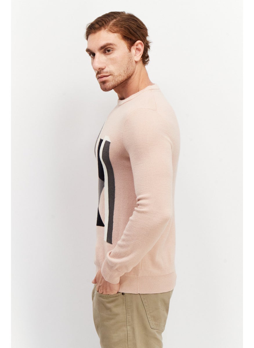 SELECTED - Men Crew Neck Crochet Sweater, Dirty Pink - Image 1
