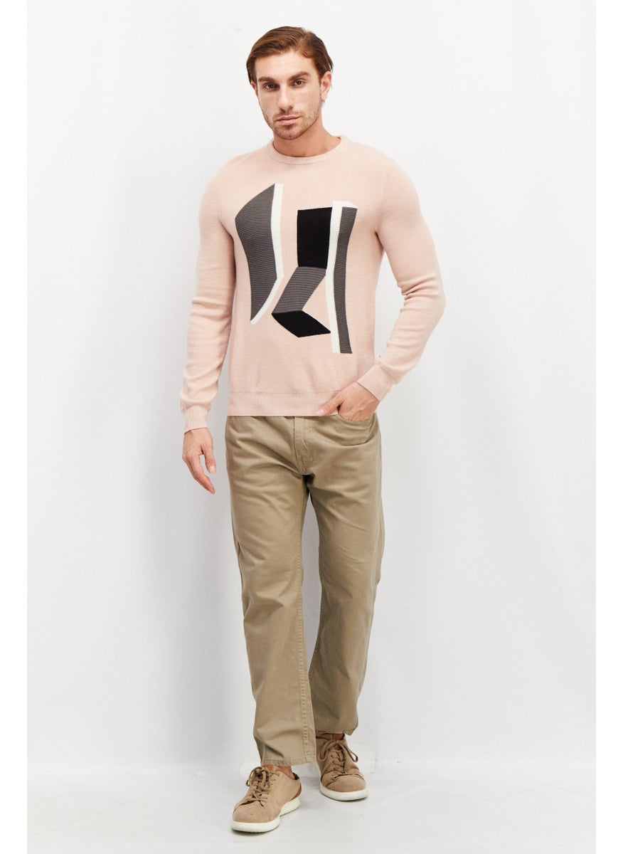 SELECTED - Men Crew Neck Crochet Sweater, Dirty Pink - Image 1
