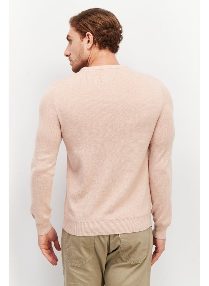 SELECTED - Men Crew Neck Crochet Sweater, Dirty Pink - Image 1