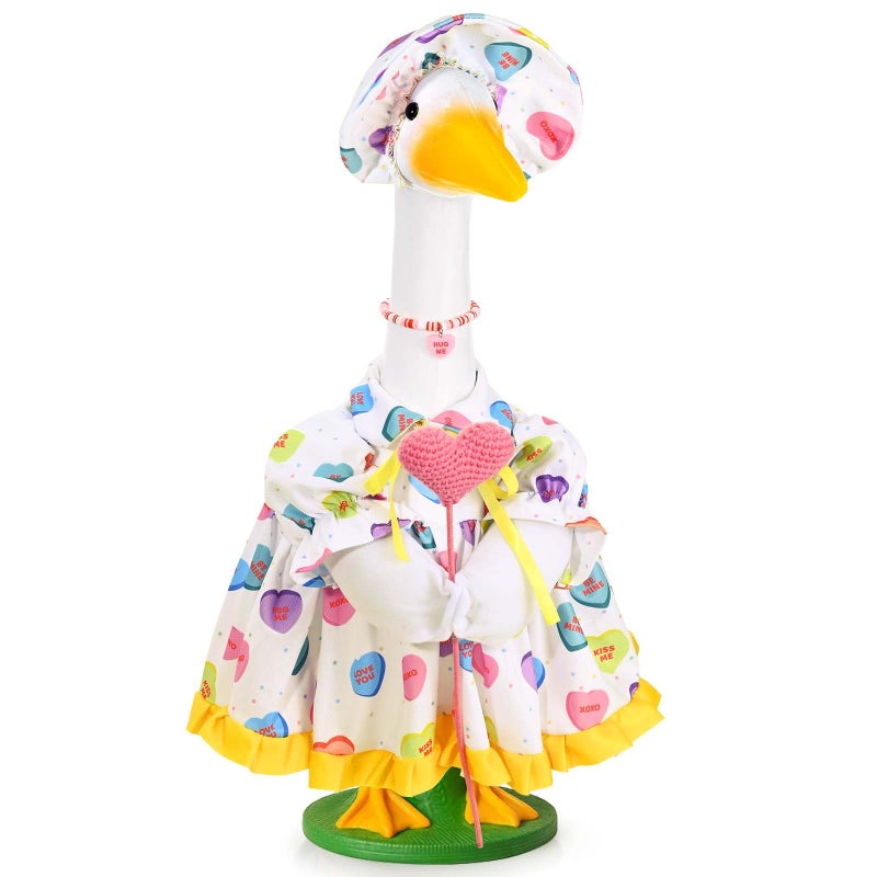 JcHrmers Valentine's Day Porch Goose Outfit Conversation Heart Costume for 23" Plastic Cement Goose Conversation Candy Dress for Lawn Yard Garden Geese Clothes Holiday Decor - Image 1