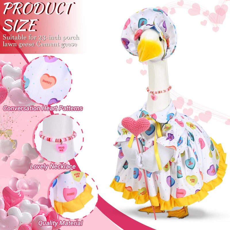 JcHrmers Valentine's Day Porch Goose Outfit Conversation Heart Costume for 23" Plastic Cement Goose Conversation Candy Dress for Lawn Yard Garden Geese Clothes Holiday Decor - Image 2