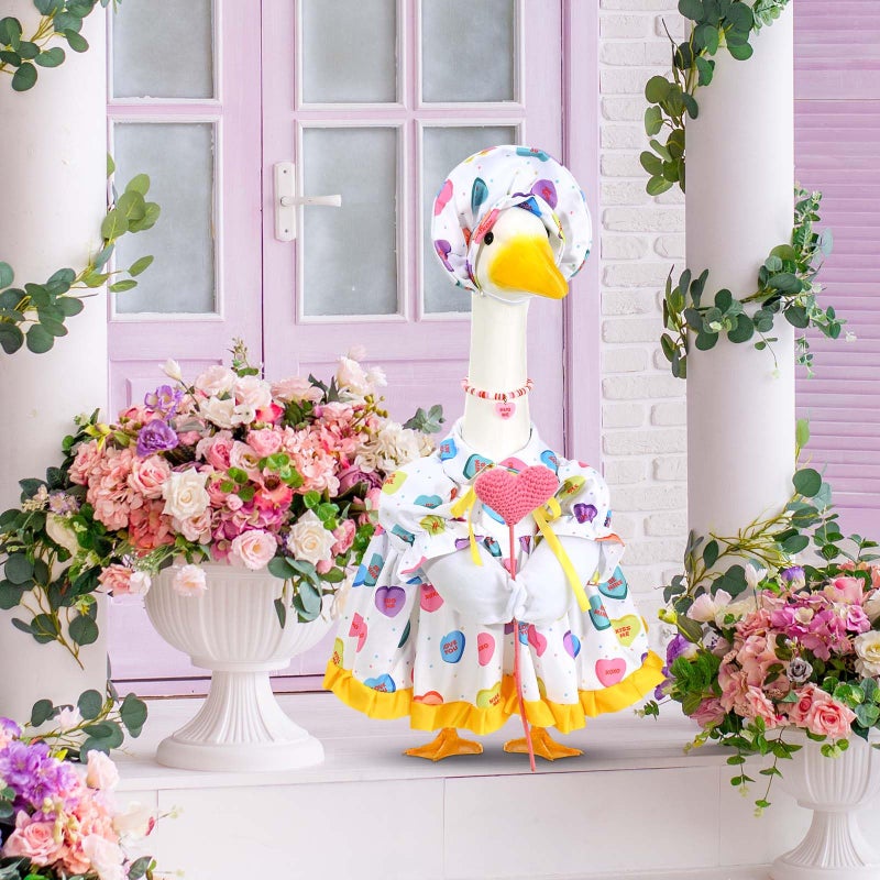 JcHrmers Valentine's Day Porch Goose Outfit Conversation Heart Costume for 23" Plastic Cement Goose Conversation Candy Dress for Lawn Yard Garden Geese Clothes Holiday Decor - Image 4