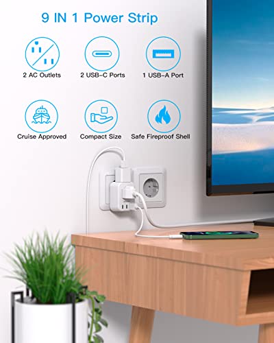 HANYCONY European Travel Plug Adapter USB C, International Plug Adapter, US to Europe Adapter Plug 2 Outlets 3 USB Ports(2 C Port), Type C Power Adapter to Italy Spain France Portugal Iceland Germany - Image 2