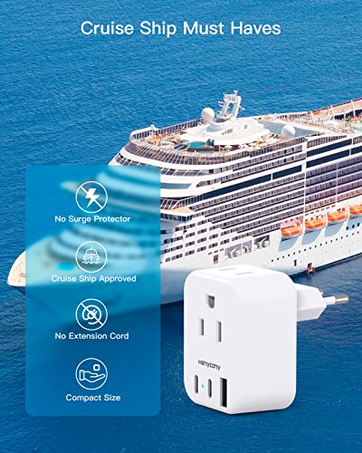 HANYCONY European Travel Plug Adapter USB C, International Plug Adapter, US to Europe Adapter Plug 2 Outlets 3 USB Ports(2 C Port), Type C Power Adapter to Italy Spain France Portugal Iceland Germany - Image 5