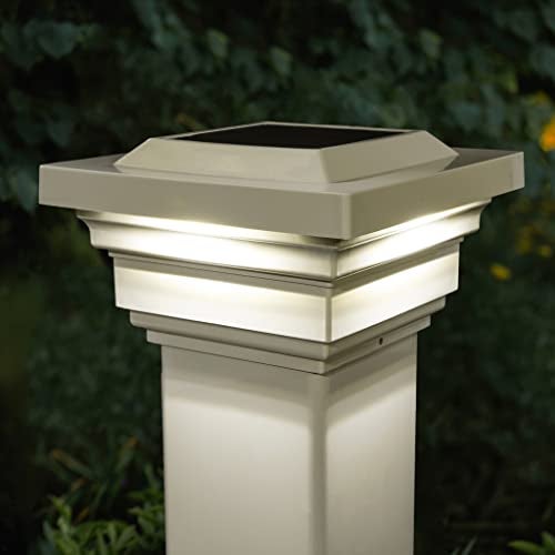 Classy Caps SL078T 4x4 Regal Solar Post Cap - 2 Pack, Tan – High-Performance Solar LED Lights, Durable Tan PVC (Vinyl) Construction, Weather-Resistant, Ideal for Outdoor Posts, Warm & Cool Light Modes - Image 2