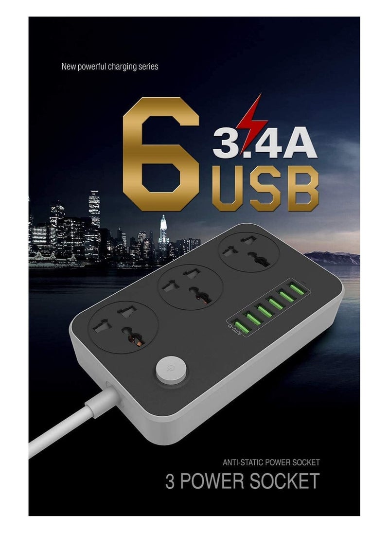 Generic Universal Power Strips 3 Way Outlets 6 USB Plug Ports Surge Protection Power Socket Switch Portable Charger Fast Charging with 2M Wall Plug Adapter  - Image 3