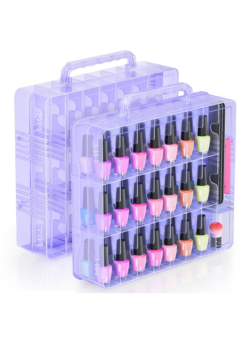 BELOVING - Beloving 2pcs Nail Polish Organizer, Portable 48 Bottles Clear Nail Polish Holder with Adjustable Divider, Gel Nail Polish Storage Double Side Nail Polish Organizer Case for Nail Tech Purple - Image 1