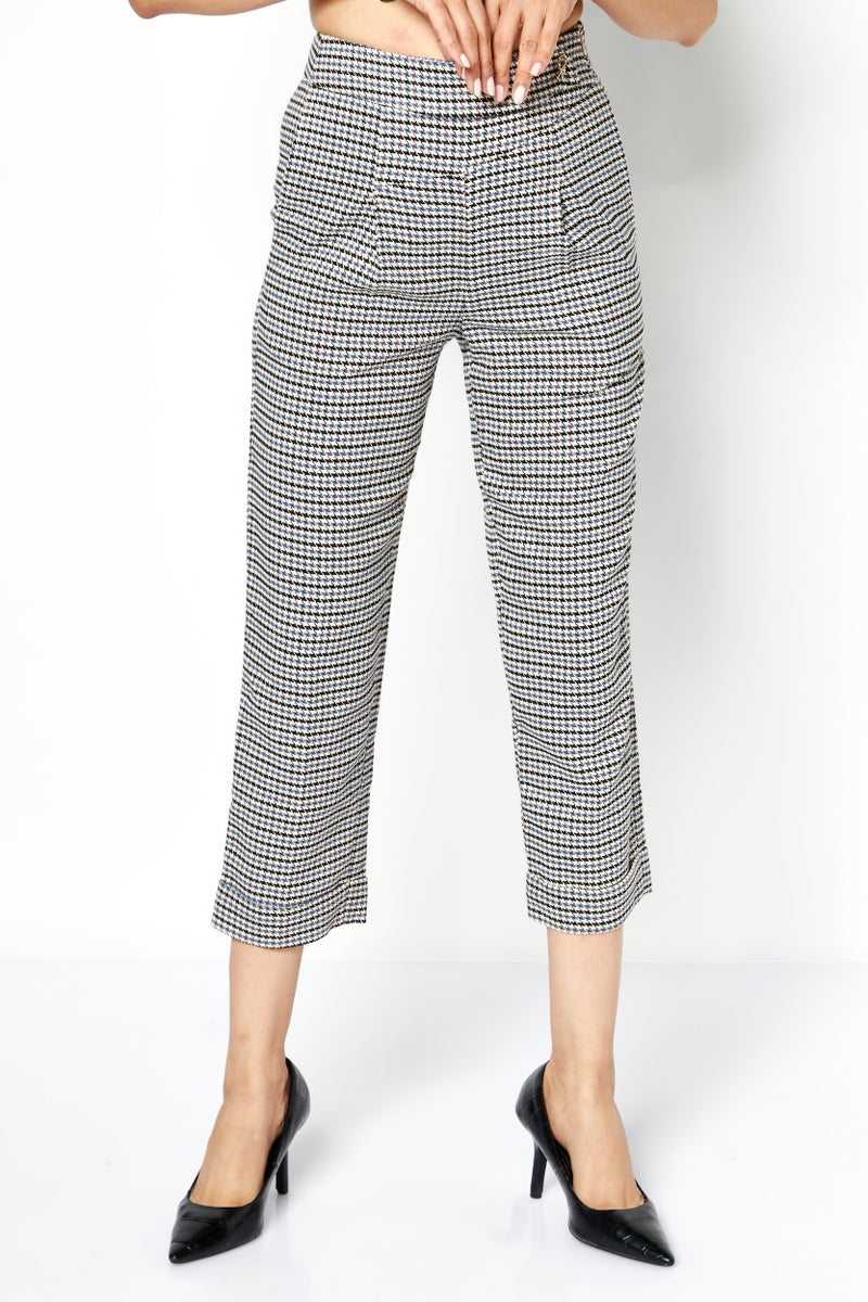 ONLY Women Regular Fit  Plaid Straight  Leg Pants, Blue Combo - Image 1