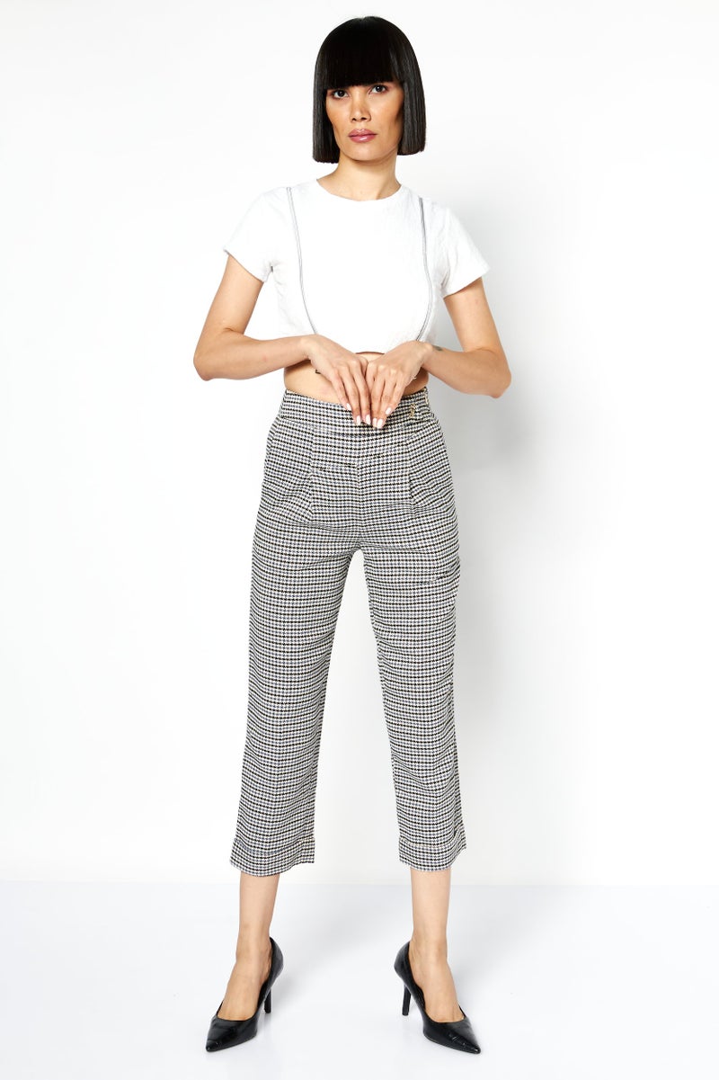 ONLY Women Regular Fit  Plaid Straight  Leg Pants, Blue Combo - Image 4