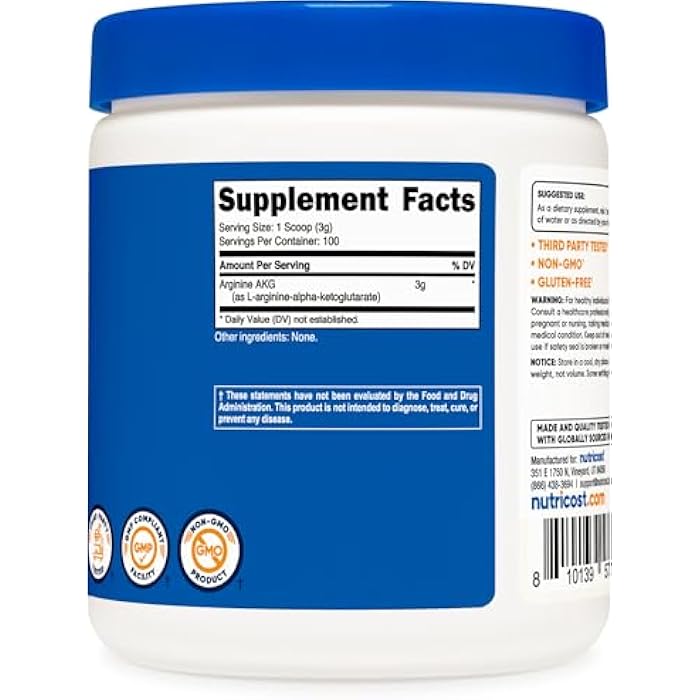 Nutricost Arginine AKG Powder 300 Grams (AAKG) - 3G Per Serving & 100 Servings - Pure Arginine Alpha Ketoglutarate - Image 5