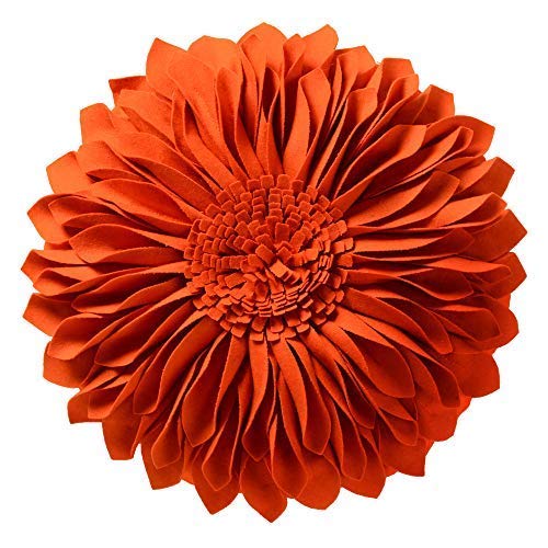 JWH Decorative Flower Throw Pillow Covers Round 3D Sunflower Pillow Cases Floral Pillowcase Handmade Cushion for Couch Bed Living Room Bedroom Decor 12 Inch Orange
