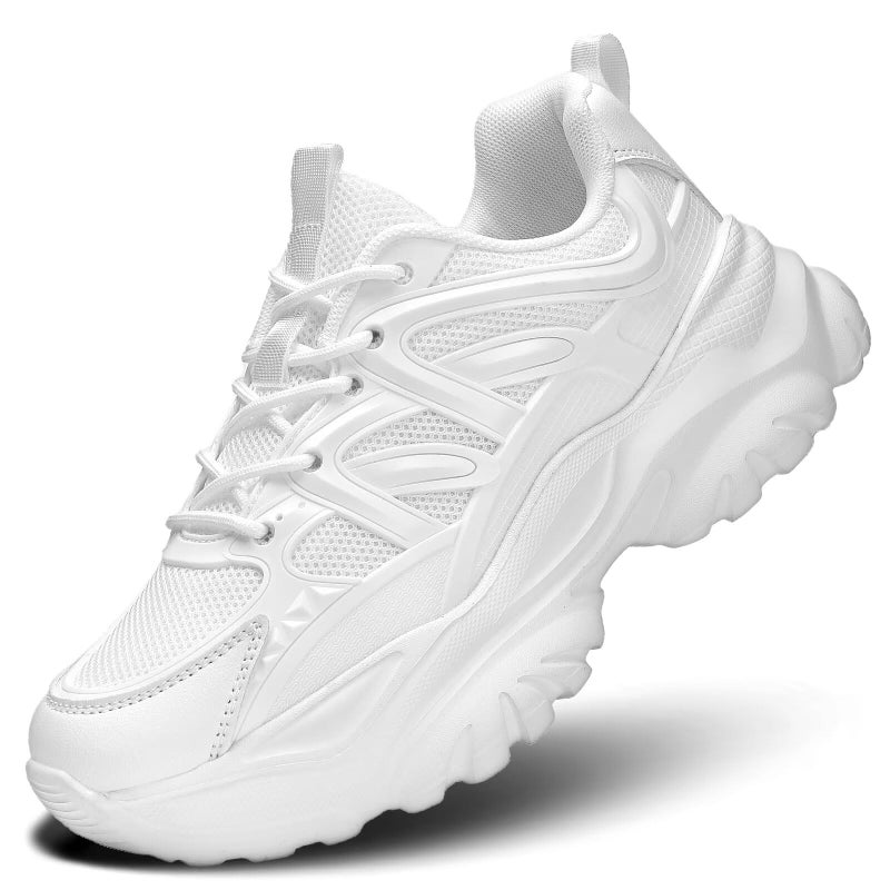 Kvovzo Women's Road Running Shoes Non Slip Ladies Walking Fashion Athletic Chunky Sneakers Work Gym Comfort Lightweight Mesh Soft Sole White 6 - Image 1