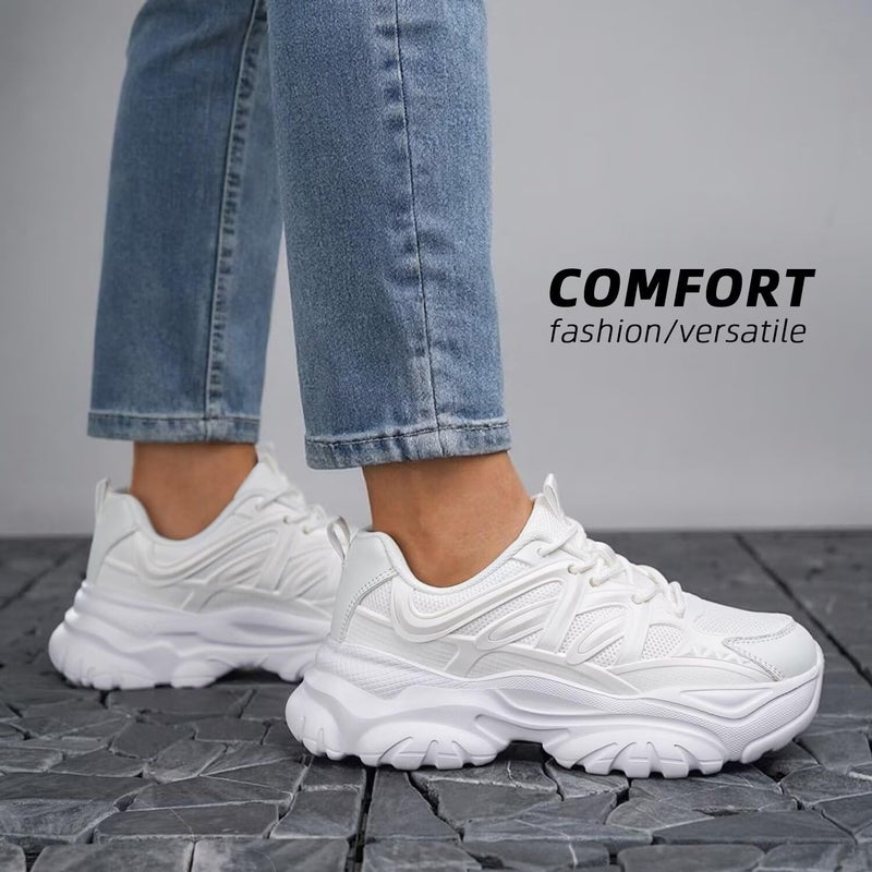 Kvovzo Women's Road Running Shoes Non Slip Ladies Walking Fashion Athletic Chunky Sneakers Work Gym Comfort Lightweight Mesh Soft Sole White 6 - Image 2