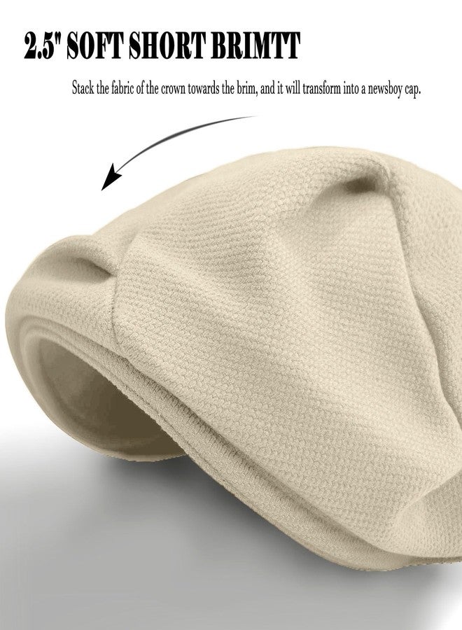 huablo Women's Folds Wool Newsboy Cap - Soft Brim, Convertible to Beret Style - Vintage Gatsby Cabbie Cap, Beige, One size - Image 5
