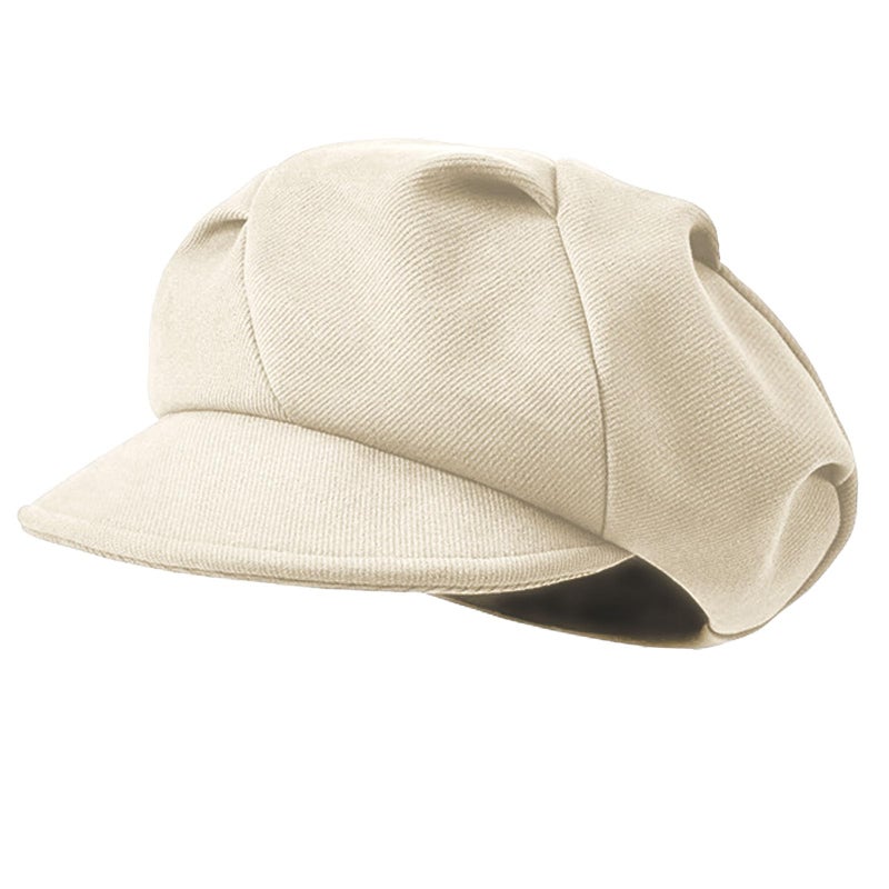 huablo Women's Folds Wool Newsboy Cap - Soft Brim, Convertible to Beret Style - Vintage Gatsby Cabbie Cap, Beige, One size - Image 1