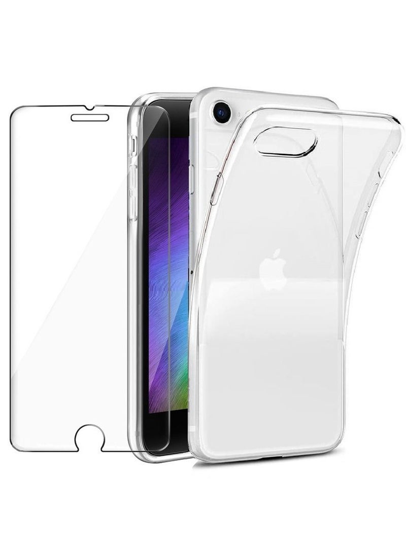 iPhone 7/iPhone 8/iPhone SE (2022/2020) 2Pack Case Cover and Screen Protector All-Around Protection Transparent Slim Anti-Fall TPU Cover with Scratch Resistant 9H Tempered Glass (4.7inch) Clear