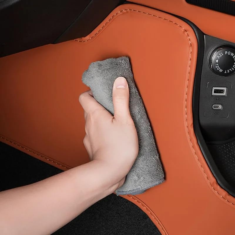 Leather Kick Protector Mat for Passenger and Driver Side Glove Box, Orange Interior, White, Durable Scratch-Resistant Protection - Image 2