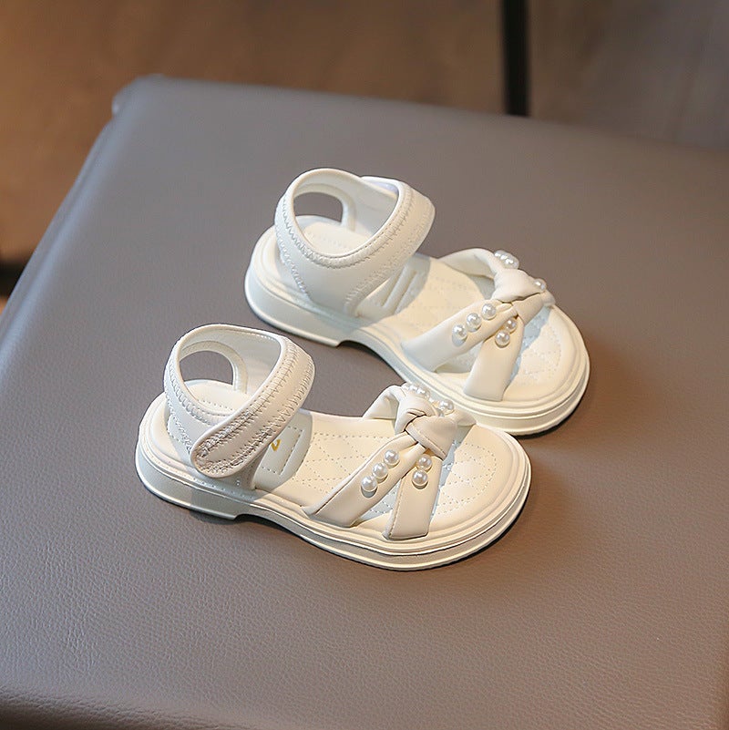 Girls Sandals Summer Soft Sole Beach Shoes Little Girls Open Toe Anti-Slip Shoes Baby Pearl Princess Shoes - Image 5