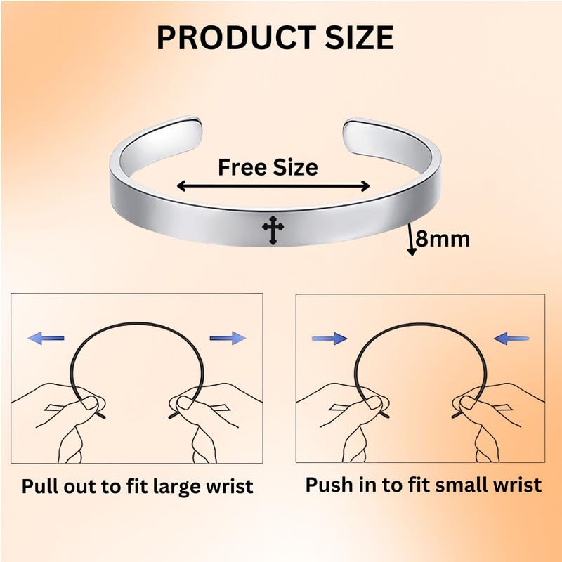 M Men Style Cross Design Christian Cuff Kada Wristbands, Inspirational Daily Bible Verse Bracelets Religious Gifts for Men Women Teens Silver Stainless Steel SKa2025177 - Image 2