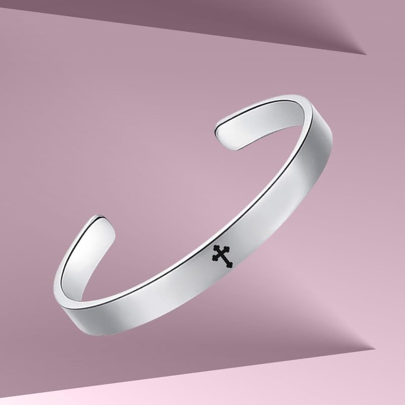 M Men Style Cross Design Christian Cuff Kada Wristbands, Inspirational Daily Bible Verse Bracelets Religious Gifts for Men Women Teens Silver Stainless Steel SKa2025177 - Image 4