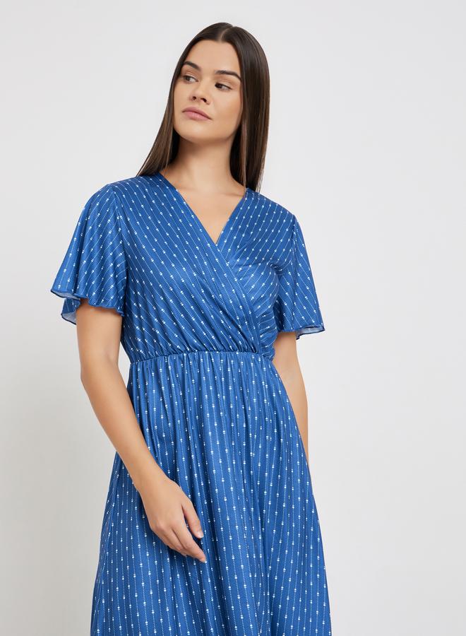 Styli Printed Wrap Look Flared Short Sleeve Nightdress - Image 2