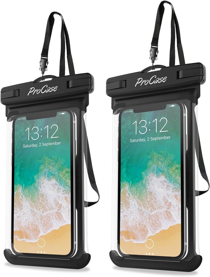 Procase 2 Pack Waterproof Phone Pouch, Underwater Phone Case Up to 7", Dry Bag for iPhone 17 Air 16 15 14 13 Pro Plus Max, Galaxy S24 S23 S22 Ultra Pixel, Beach Essentials -Black - Image 1