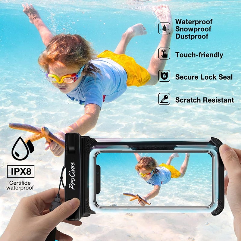 Procase 2 Pack Waterproof Phone Pouch, Underwater Phone Case Up to 7", Dry Bag for iPhone 17 Air 16 15 14 13 Pro Plus Max, Galaxy S24 S23 S22 Ultra Pixel, Beach Essentials -Black - Image 3
