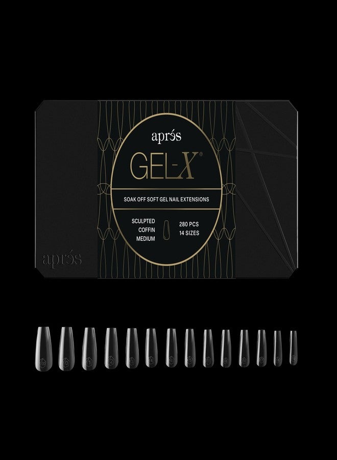 APRÉS Apres Gel-X® Coffin Box of Nail Tips | 280 Gel-X Tips, Soft Tips, 14 Sizes 00-9 | Half-sizes Included (Sculpted Coffin Medium, 280 Count) - Image 1