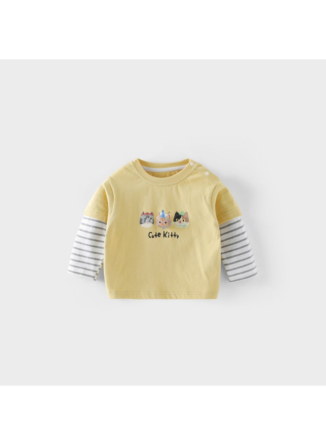 Children's Fake Two-piece T-shirt, Left And Right, Autumn Boys' Fashion Cartoon Doll Base Shirt, Baby Korean Style Autumn Clothing