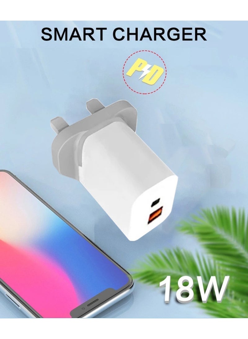 WUW 18W 3A Fast Charging AC/DC Wall Charger with 2 output USB Qualcomm 3.0 & PD USB-C to Charge Smartphones, iPad & Tablet, Macbook & Laptop, Mobile Accessories, Electronics & Digital Devices, UK/GCC Plug (3-Pin Type G), White - Image 4