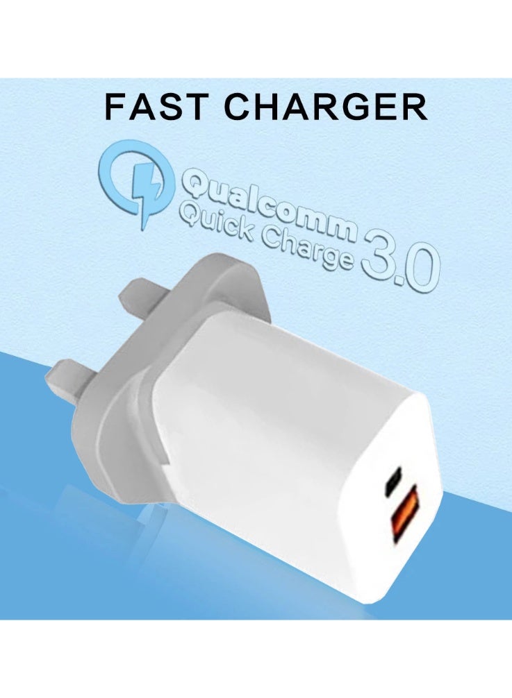 WUW 18W 3A Fast Charging AC/DC Wall Charger with 2 output USB Qualcomm 3.0 & PD USB-C to Charge Smartphones, iPad & Tablet, Macbook & Laptop, Mobile Accessories, Electronics & Digital Devices, UK/GCC Plug (3-Pin Type G), White - Image 2