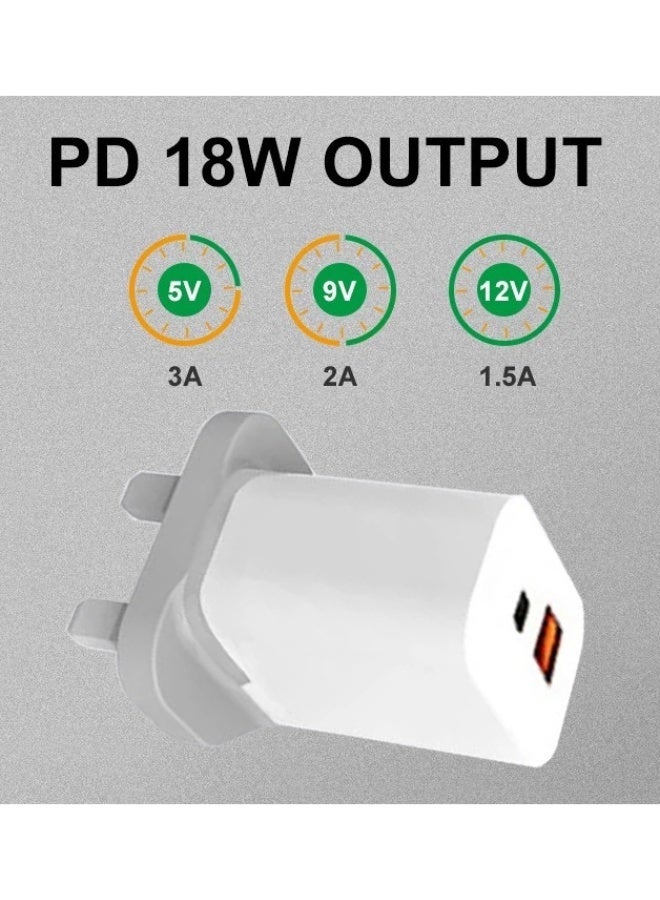WUW 18W 3A Fast Charging AC/DC Wall Charger with 2 output USB Qualcomm 3.0 & PD USB-C to Charge Smartphones, iPad & Tablet, Macbook & Laptop, Mobile Accessories, Electronics & Digital Devices, UK/GCC Plug (3-Pin Type G), White - Image 3