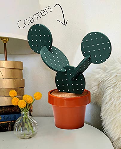 Sirensky Cactus Coasters Set for Drinks of 6 Pieces,Funny Coasters Cactus Gift with Flowerpot Holder for Home Office Bar Decor - Image 4