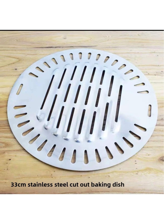 Korean-style Stainless Steel Barbecue Tray Maifan Stone Coated Non-stick Baking Tray Round Charcoal Grilled Barbecue Grill Grate For Commercial Use In Barbecue Shops-Specifications:330 White Steel With Holes (uncoated) - Image 1