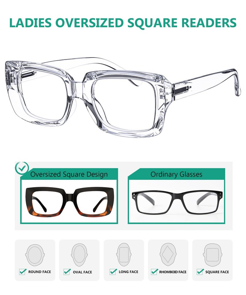 Eyekepper 4 Pack Ladies Reading Glasses - Stylish Oversized Square Readers for Women - Image 4