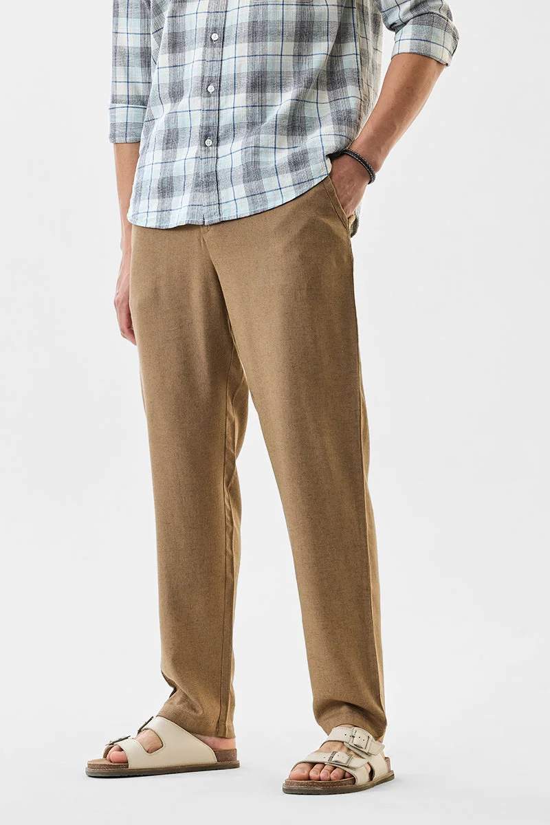 Brown Textured Relaxed Casual Trousers