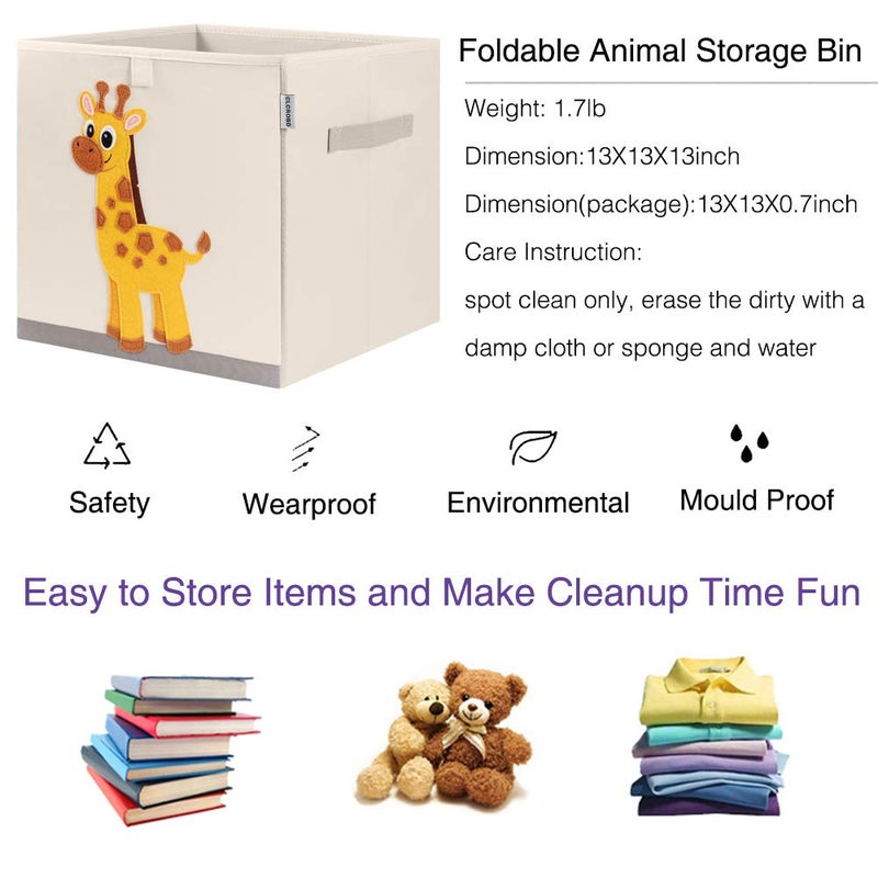 CLCROBD Foldable Animal Cube Storage Bins Fabric Toy BoxChestOrganizer for Kids Nursery 13 inch Elegant Giraffe - Image 3
