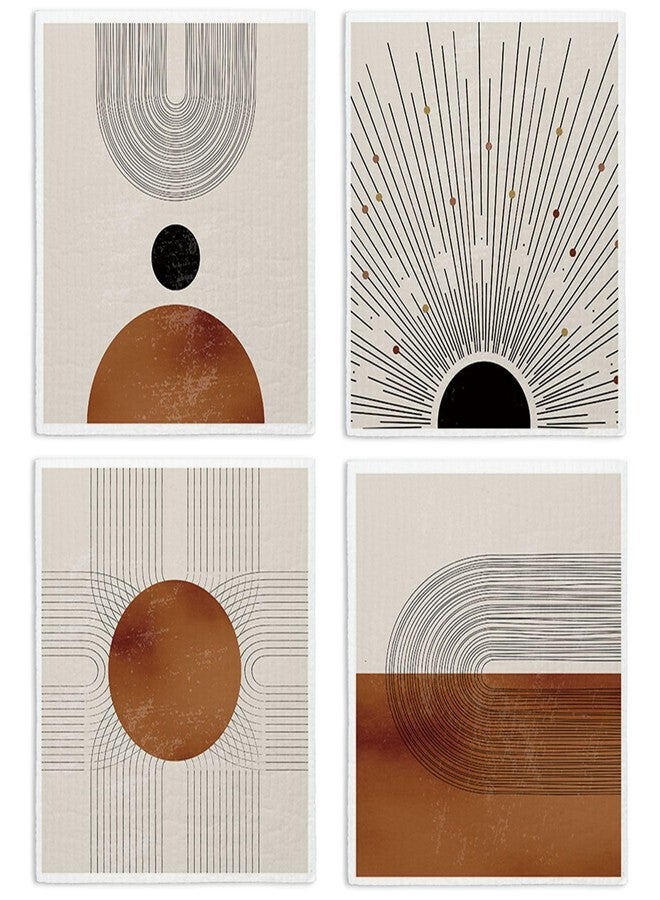 LARTSFRO Boho Swedish Dishcloths for Kitchen, 4 Pack Abstract Art Aesthetic Gifts Swedish Dish Cloths Towels for Kitchen Bathroom Office Housewarming Gifts, Papaya Reusable Paper Towels Washable - Image 1