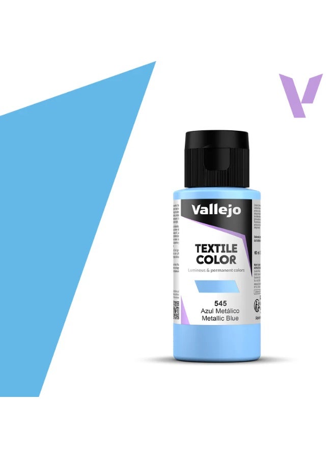 Vallejo Textile Fabric Paint Blue Metal 545 – 60ml Bottle Metallic Washable Finish For Miniature & Scale Models Artist Grade