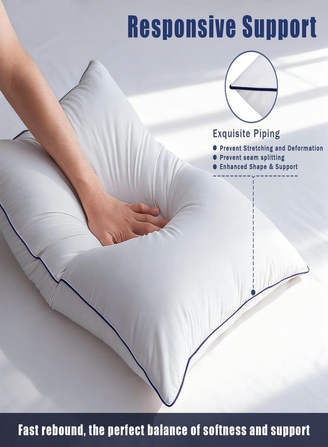 OKBA Throw Pillow Inserts Set of 2-Fluffy Square Cushions with 100% Cotton Covers-Decorative White Pillow Fillers for Sofa, Bed, Couch, Living Room, Indoor Hotel Pillows (12x20 Inch (Pack of 2)-Blue Edge) - Image 3