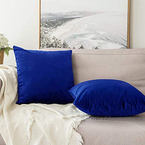 Khooti Decorative Velvet Square Cushion Cover Throw Pillow Cover for Living Room Couch Diwan Single Seater Sofa, Colourful Modern 16 x 16 Inches / 40 x 40 cm (Colour - Royal Blue)(Set of 2 Pieces) - Image 3